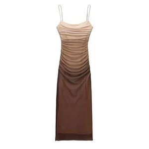 Commense Gradient Brown Spaghetti Strap Midi Dress